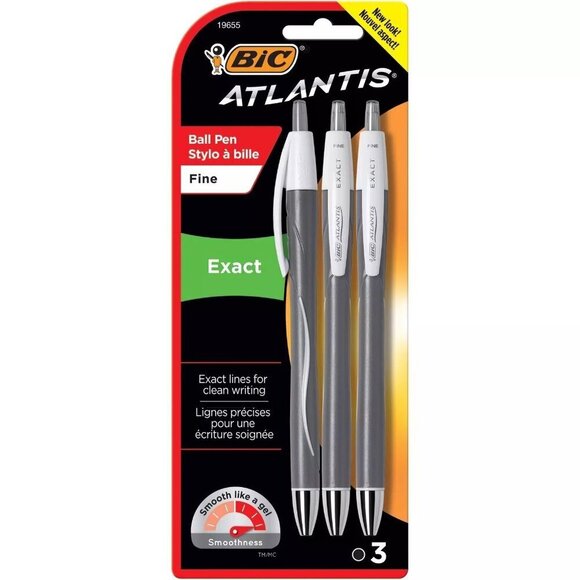 BIC Atlantis Exact Retractable Ball Pen, Fine Point (0.7 mm), Black, 3 Count - Picture 1 of 11